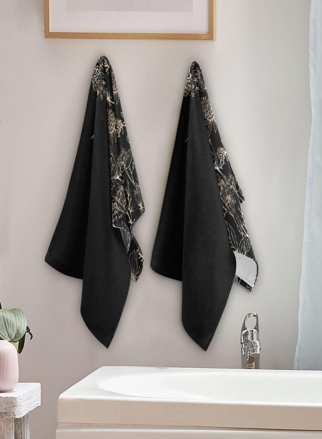 HATESAH 2 Pack Vintage Black Gold Floral Hand Towels for Bathroom,Soft Absorbent Aesthetic Wildflower Herbs Boho Botanical Plant Decorative Guest Bathroom Towels,Quick Dry Dish Kitchen Towels 14"x28" - Image 5